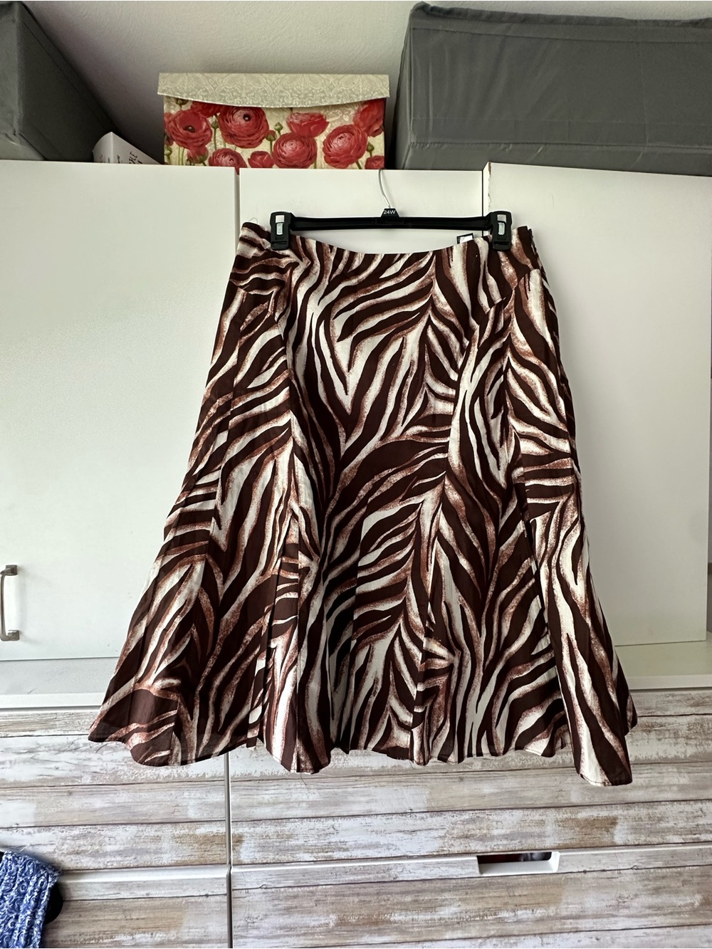 🦓 Jones Wear Studio Brown Animal Print A-Line Midi Skirt Size 16 Cotton